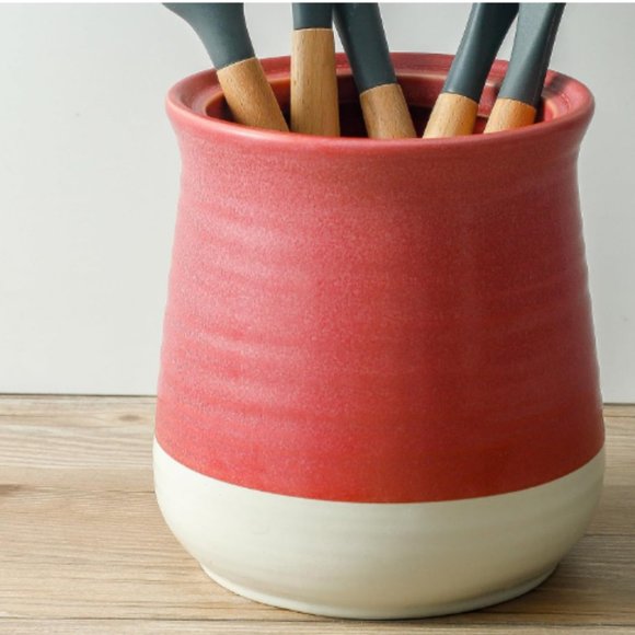Lg - Ceramic Kitchen Utensil Holder - Farmhouse Cooking Utensil Holder Crock - Picture 6 of 10